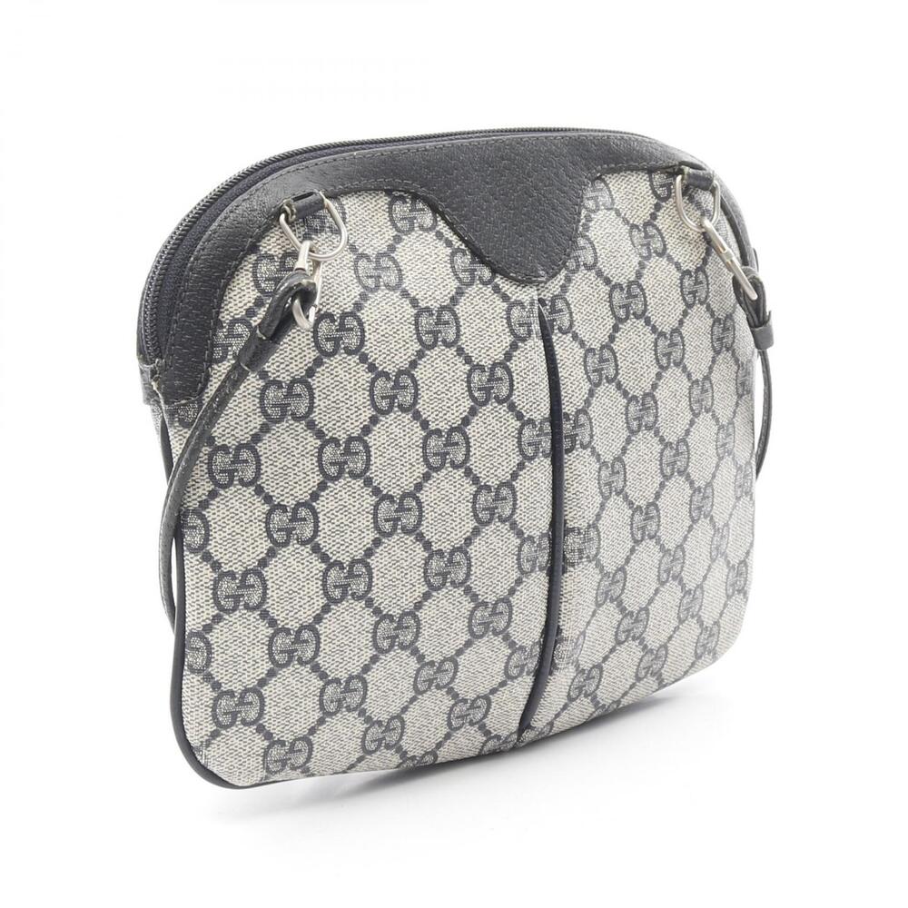 Gucci Navy Sherry Leather Canvas White Shoulder Blue Plus Line Bag GG
